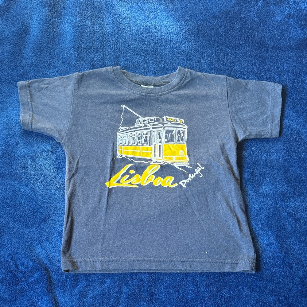 Kids Navy 'Lisboa' Graphic T-Shirt with Yellow Tram